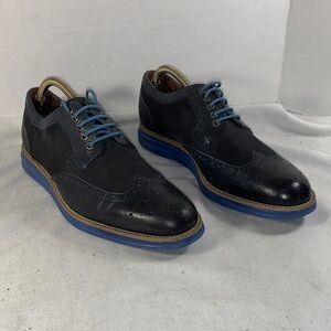 Donald J. Pliner Black Wingtip Brogues with Blue Sole and Laces
